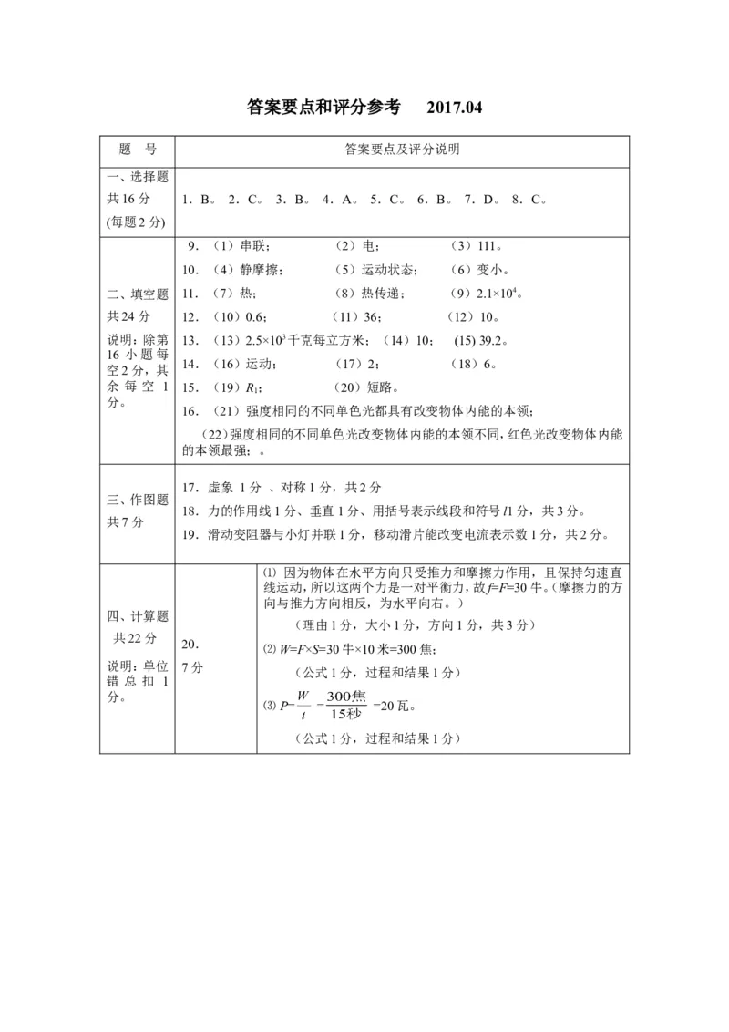 上海市宝山区2017届九年级4月质量调研（二模）物理试题及答案（word版）_0122026上海中考一模二模真题试卷_2025-2012年_4.上海中考物理一模二模（14-24）_二模