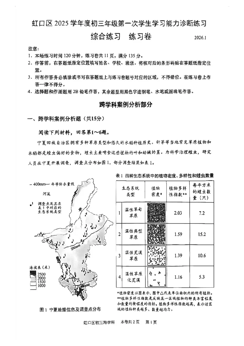 2026上海虹口初三一模跨学科试卷（原卷）_0122026上海中考一模二模真题试卷_2026年上海一模_上海1500初中高中试卷_虹口区