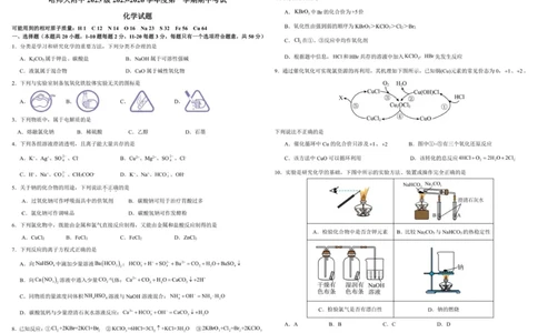 哈师大附中2025级2025-2026学年度第一学期期中考试化学试题_2025年12月高一试卷_251208黑龙江省哈尔滨市师范大学附属中学2025-2026学年高一上学期期中考试（全）