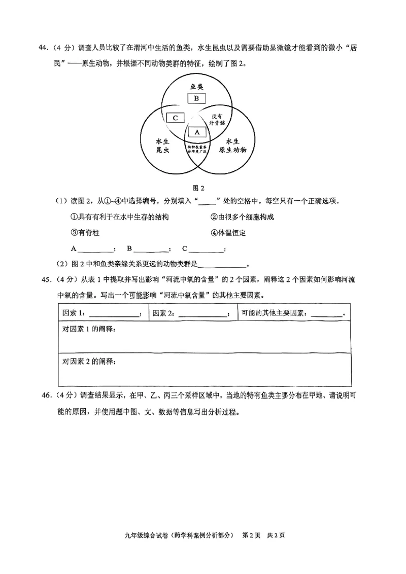 2026上海黄浦初三一模跨学科试卷（原卷）_0122026上海中考一模二模真题试卷_2026年上海一模_上海1500初中高中试卷_黄浦