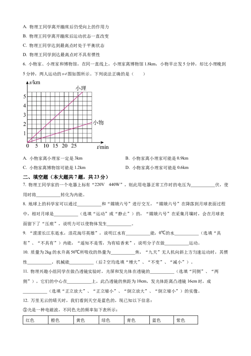 2025年上海市中考物理试题（原卷版）_0122026上海中考一模二模真题试卷_2026年上海一模_上海1500初中高中试卷_初中_上海市历年中考真题_上海市历年中考真题_物理历年中考真题