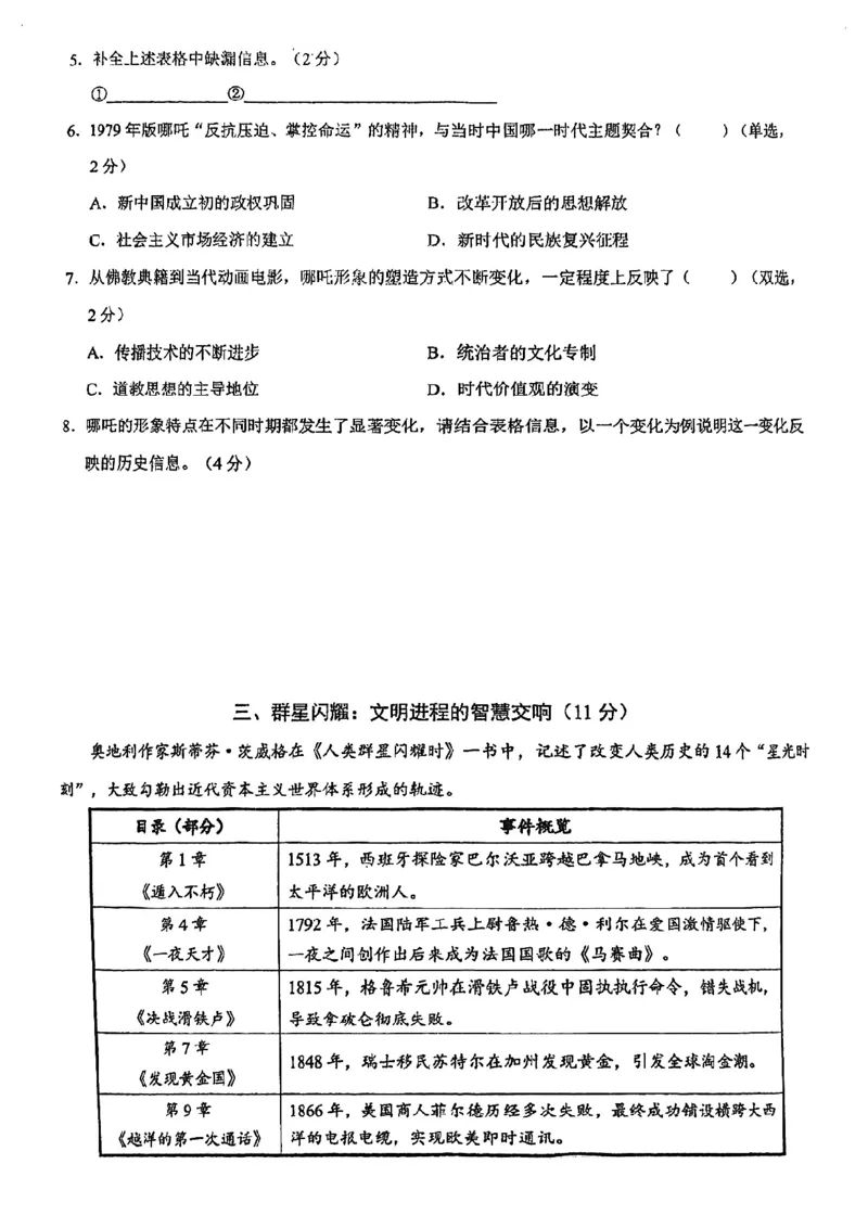 2026上海浦东新初三一模历史试卷（原卷）_0122026上海中考一模二模真题试卷_2026年上海一模_上海1500初中高中试卷_浦东新区