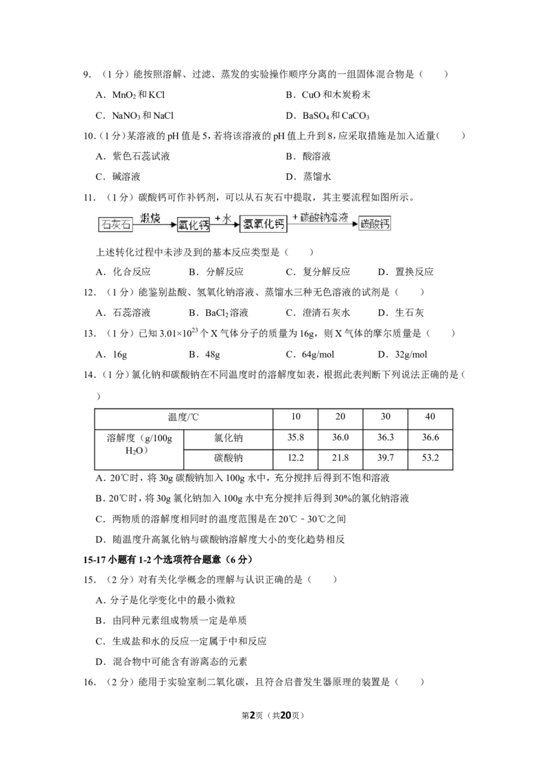2021年上海市徐汇区中考化学二模试卷_0122026上海中考一模二模真题试卷_2025-2012年_5.上海中考化学一模二模（12-24）_二模_2021年上海市中考化学二模试卷（15份）