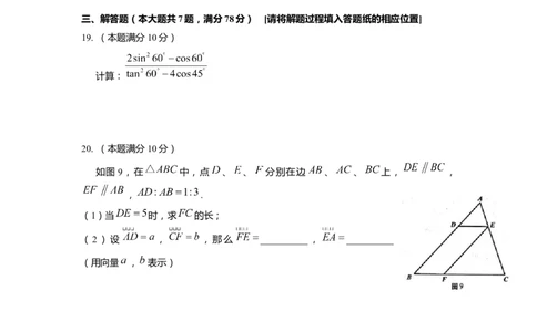 上海市普陀区2020届九年级上学期期末(一模）质量调研数学试卷（word原卷版）_0122026上海中考一模二模真题试卷_2025-2012年_2.上海中考数学一模二模（12-24）_一模