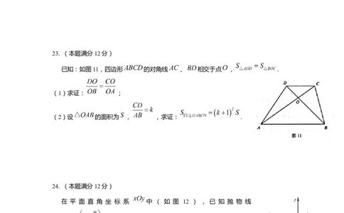 上海市普陀区2020届九年级上学期期末(一模）质量调研数学试卷（word原卷版）_0122026上海中考一模二模真题试卷_2025-2012年_2.上海中考数学一模二模（12-24）_一模
