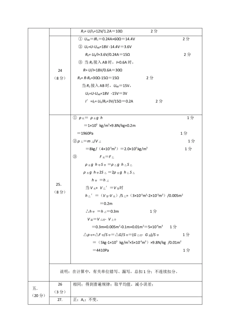 上海市杨浦区2018届九年级上学期期末(一模）质量调研物理试题及答案（word版）_0122026上海中考一模二模真题试卷_2026年上海一模_上海1500初中高中试卷_初中_一模