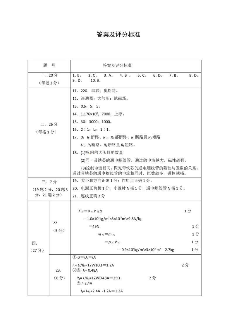 上海市杨浦区2018届九年级上学期期末(一模）质量调研物理试题及答案（word版）_0122026上海中考一模二模真题试卷_2026年上海一模_上海1500初中高中试卷_初中_一模
