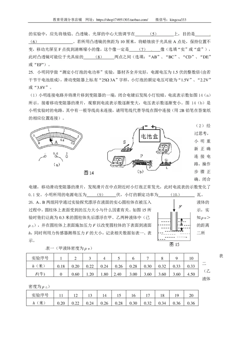 上海市奉贤区2015届九年级4月质量调研（二模）物理试题及答案（PDF版）_0122026上海中考一模二模真题试卷_2025-2012年_4.上海中考物理一模二模（14-24）_二模_赠PDF版
