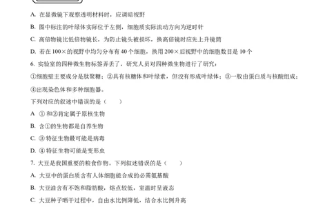 四川省成都市树德中学2024-2025学年高一上学期10月月考生物试题（原卷版）_2024年11月试卷_1102四川省成都市树德中学2024-2025学年高一上学期10月阶段性测试