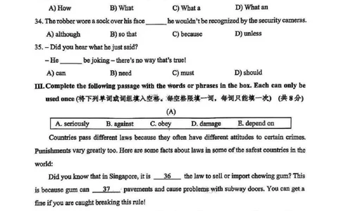 2025杨浦区初三一模英语试卷_0122026上海中考一模二模真题试卷_2025-2012年_6.2025年上海一模_试卷2025上海初三一模（十六区全）_杨浦全（语数英+物化跨学科+道法）