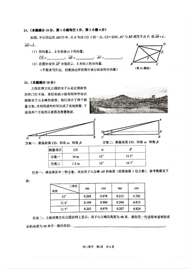 2025浦东新区初三一模数学试卷_0122026上海中考一模二模真题试卷_2025-2012年_6.2025年上海一模_分科目整理（试卷及答案）英语听力音频在这里_数学