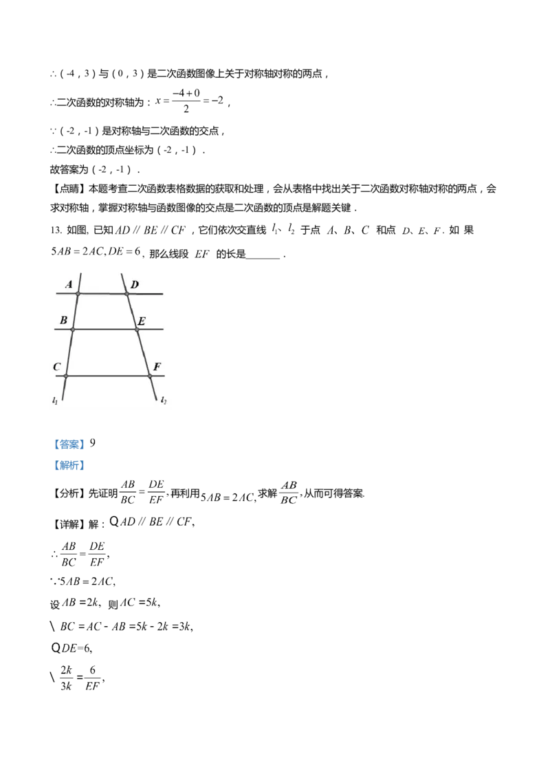 上海市奉贤区2022届九年级上学期期末(一模）质量调研数学试卷（word解析版）_0122026上海中考一模二模真题试卷_2025-2012年_2.上海中考数学一模二模（12-24）_一模