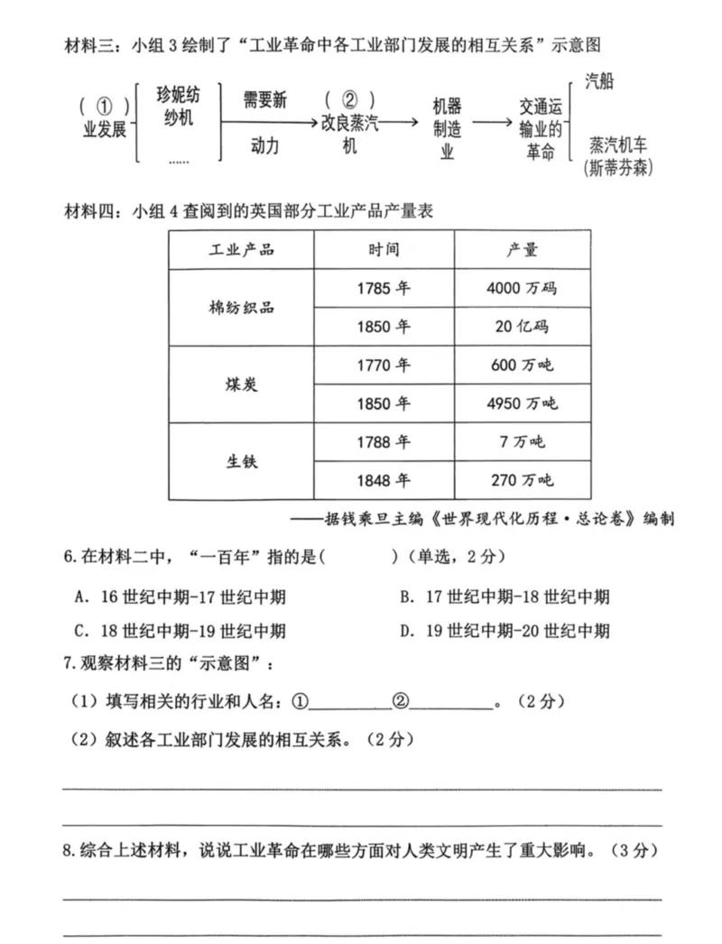 2026上海青浦初三中考一模历史真题卷_0122026上海中考一模二模真题试卷_2026年上海一模_上海1500初中高中试卷_青浦区