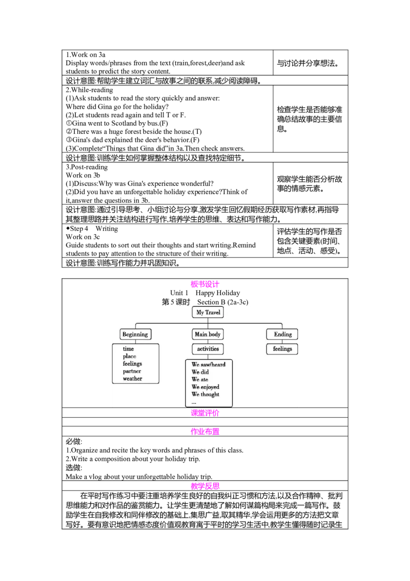 Unit1HappyHolidaySectionB(2a-3c)教案（表格式）人教版（2024）八年级上册_最新人教版英语八年级上册_新版_初中英语8上新更新第二套可选择_04教案（齐全）_中文版（齐全）
