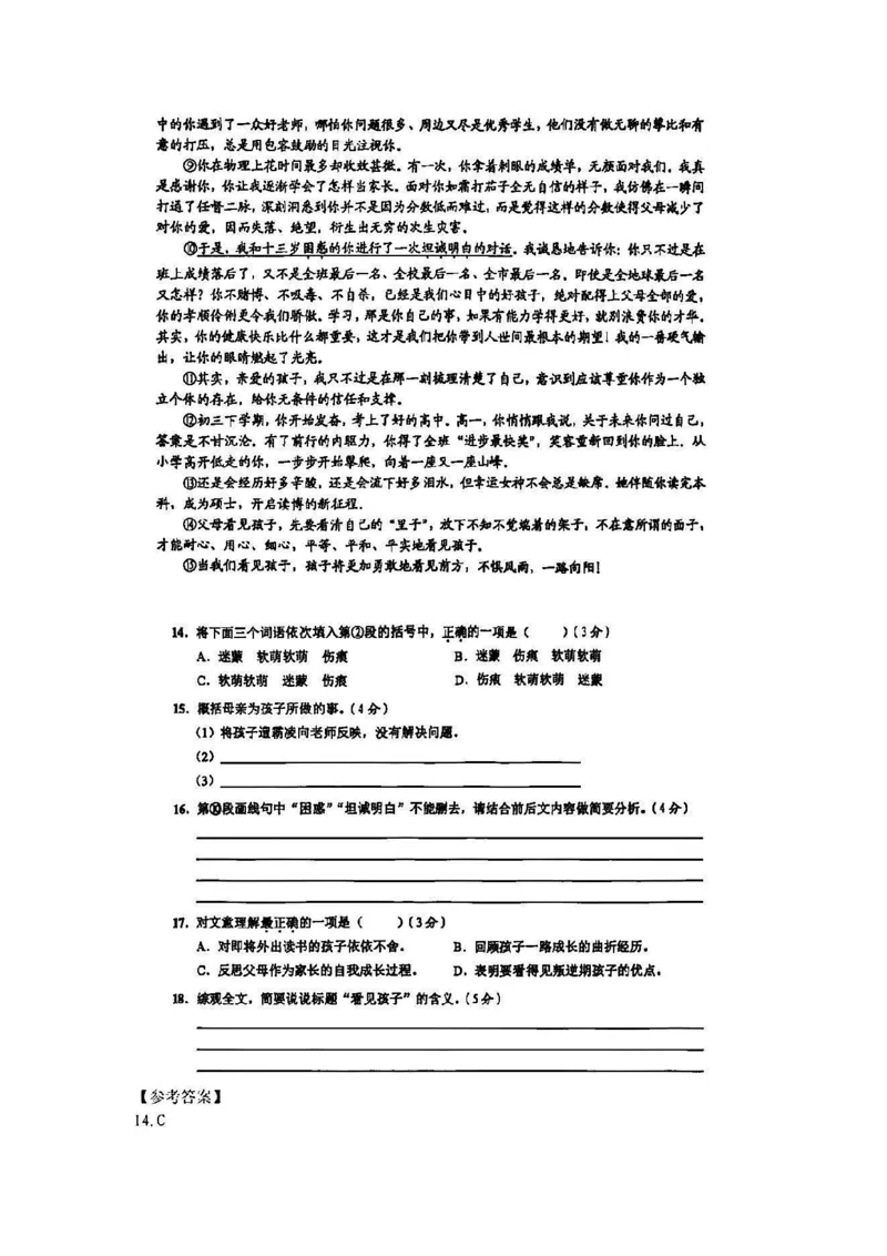 2025崇明区初三一模语文参考答案_0122026上海中考一模二模真题试卷_2025-2012年_6.2025年上海一模_分科目整理（试卷及答案）英语听力音频在这里_语文_答案