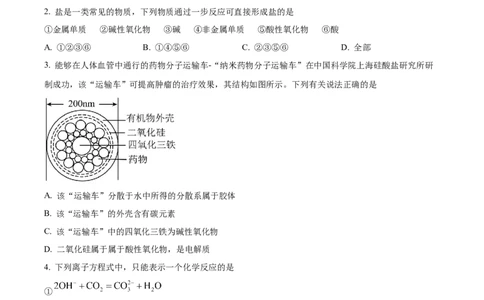 四川省成都市树德中学2024-2025学年高一上学期10月月考化学试题（原卷版）_2024年11月试卷_1102四川省成都市树德中学2024-2025学年高一上学期10月阶段性测试