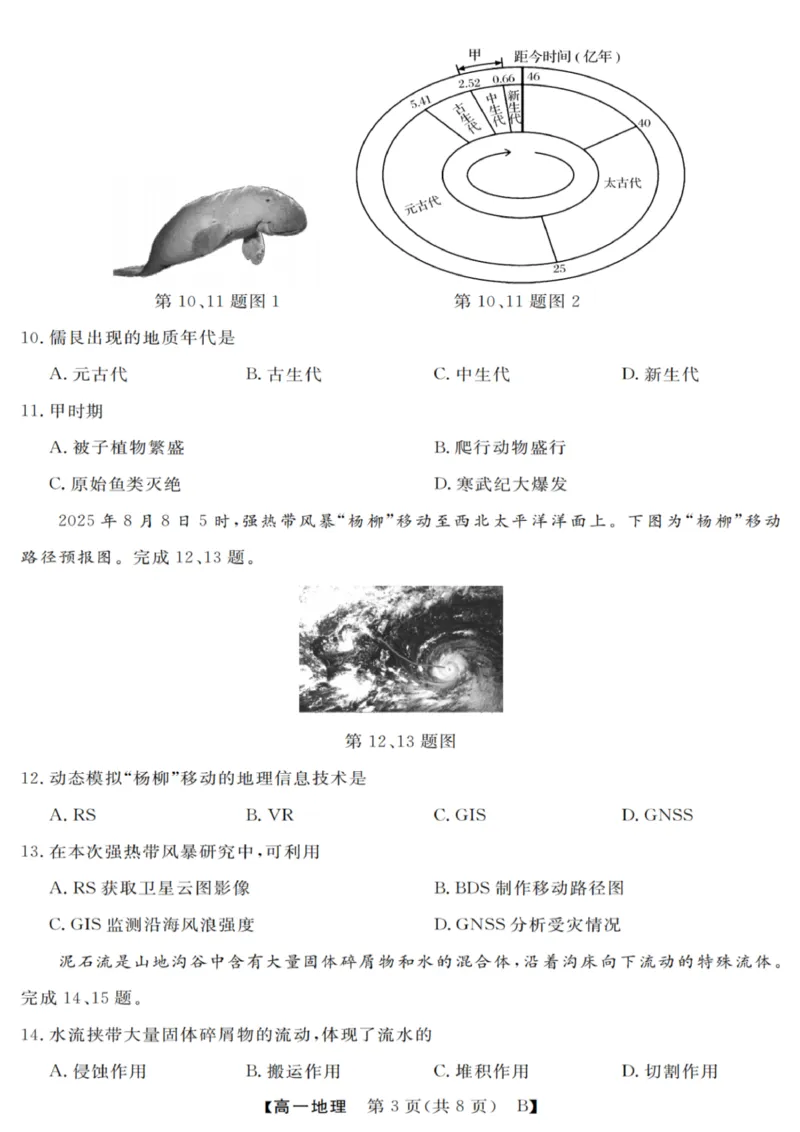 地理试卷_2025年10月高一试卷_251023浙江省强基联盟2025-2026学年高一上学期10月联考B卷（全）_浙江省强基联盟2025-2026学年高一上学期10月联考B卷地理PDF版含解析