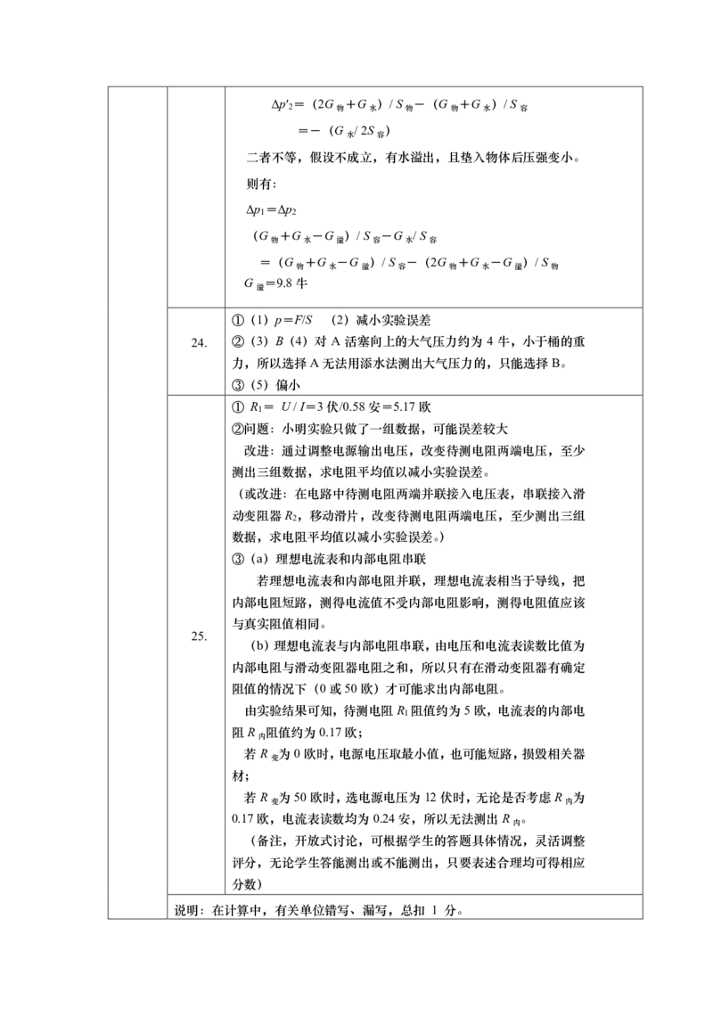 2025届徐汇区初三一模物理参考答案_0122026上海中考一模二模真题试卷_2025-2012年_6.2025年上海一模_分科目整理（试卷及答案）英语听力音频在这里_物理_答案