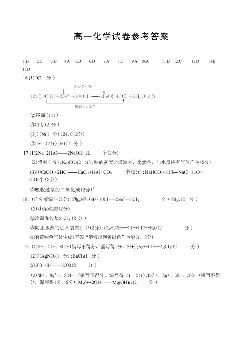 吉黑十校联考2024~2025学年度第一学期期中考试化学（含答案）_纯图版_2024年11月试卷_1116吉林省长春市吉黑两省十校联合体2024-2025学年高一上学期11月期中考试