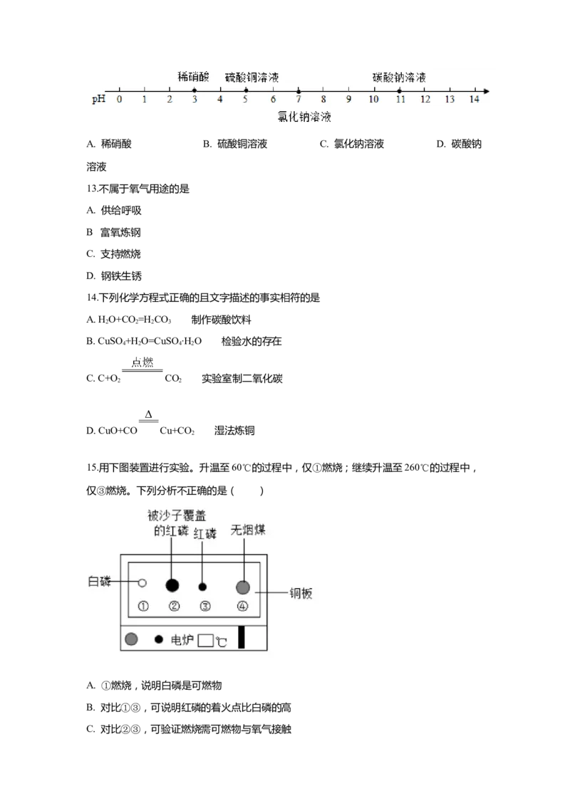 上海市嘉定区2020届九年级上学期期末(一模）质量调研化学试卷（word原卷版）_0122026上海中考一模二模真题试卷_2025-2012年_5.上海中考化学一模二模（12-24）_一模