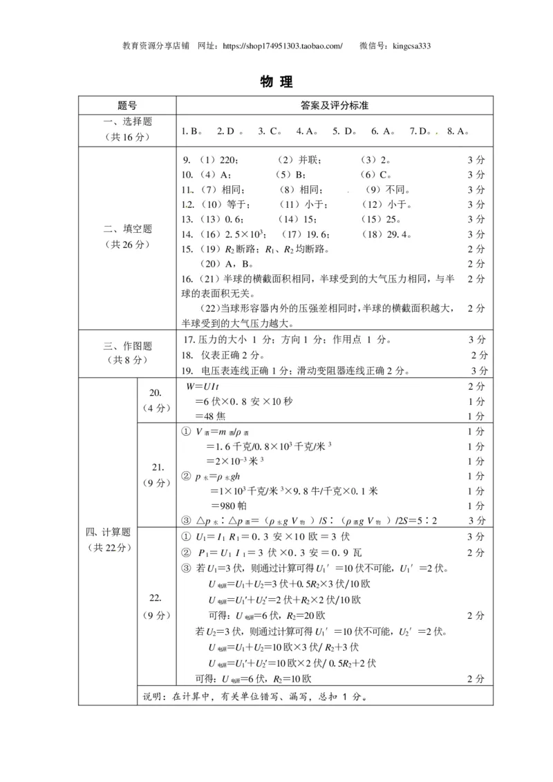 上海市虹口区2015届九年级上学期期末(一模）质量调研物理试题及答案（PDF版）_0122026上海中考一模二模真题试卷_2025-2012年_4.上海中考物理一模二模（14-24）_一模_赠PDF版