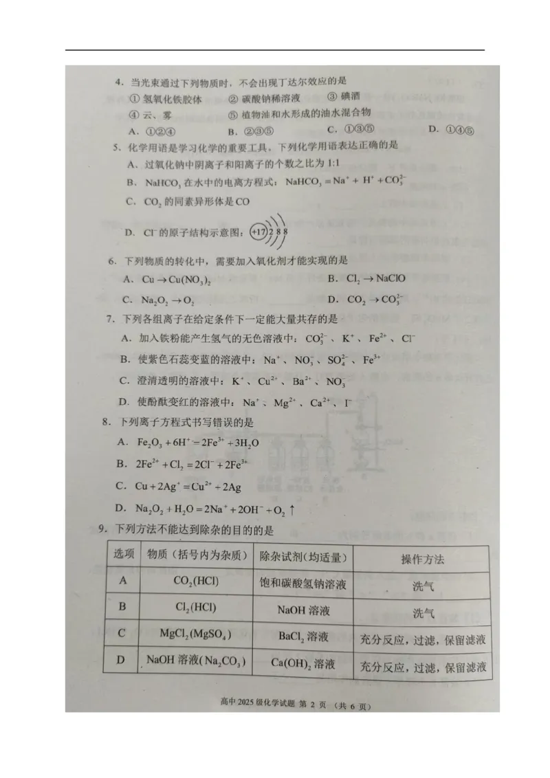 四川省成都市蓉城联盟2025-2026学年高一上学期期中考试化学试题_2025年11月高一试卷_251119四川省成都市蓉城联盟2025-2026学年高一上学期期中（全）