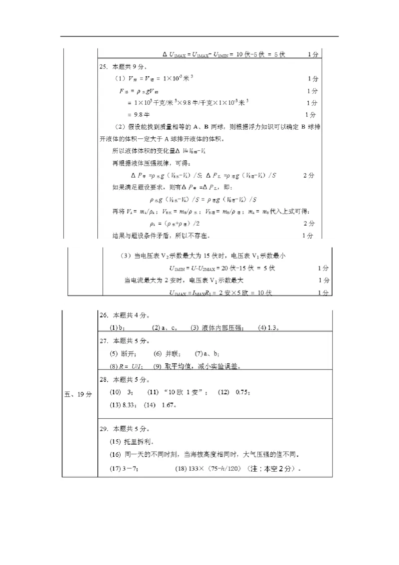上海市闵行区2015届九年级上学期期末(一模）质量调研物理试题及答案（word版）_0122026上海中考一模二模真题试卷_2025-2012年_4.上海中考物理一模二模（14-24）_一模