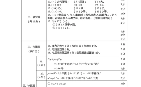 上海市虹口区2020届九年级上学期期末(一模）物理答案（word版）_0122026上海中考一模二模真题试卷_2025-2012年_4.上海中考物理一模二模（14-24）_一模_2020年上海市中考物理一模答案