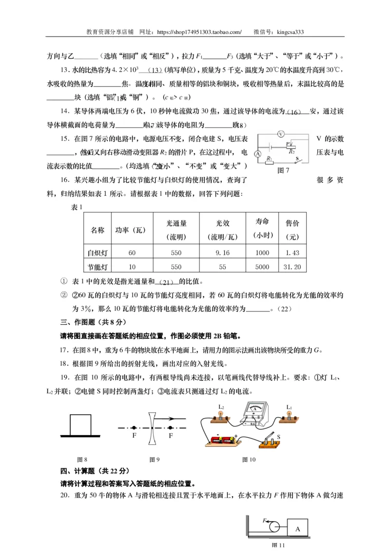 上海市长宁区2015届九年级4月质量调研（二模）物理试题及答案（PDF版）_0122026上海中考一模二模真题试卷_2025-2012年_4.上海中考物理一模二模（14-24）_二模_赠PDF版