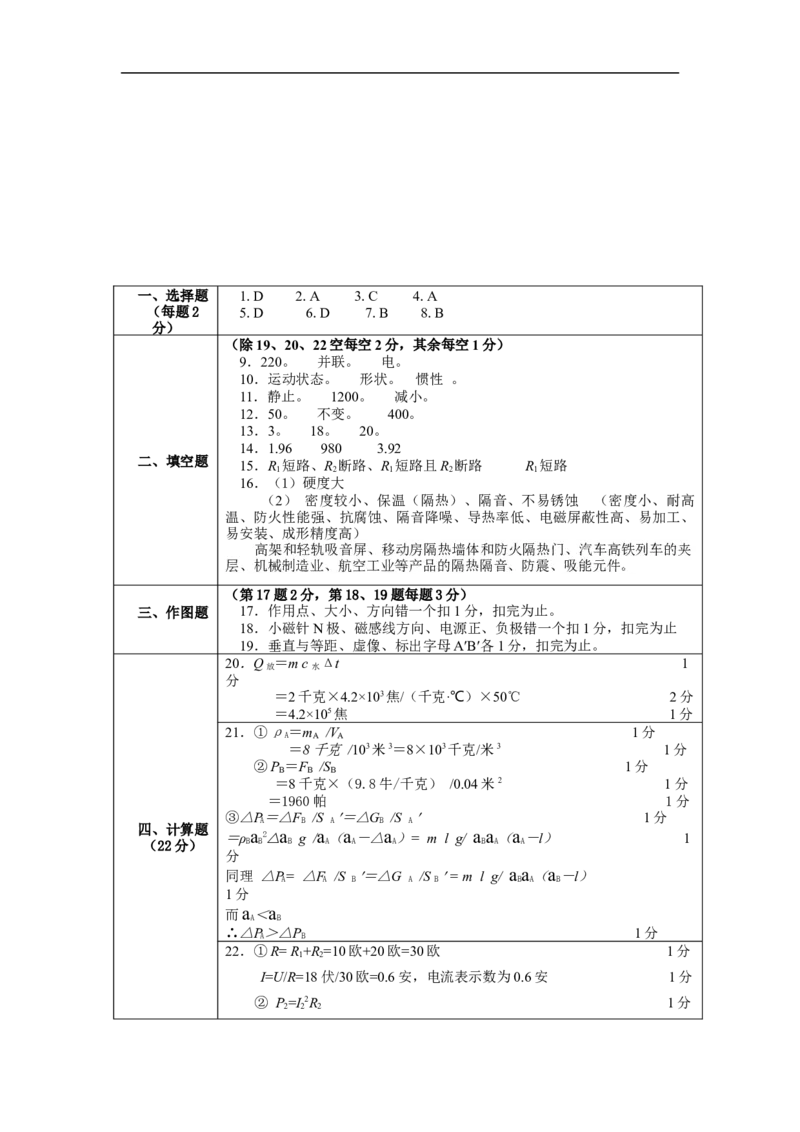 上海市普陀区2015届九年级4月质量调研（二模）物理试题及答案（word解析版）_0122026上海中考一模二模真题试卷_2025-2012年_4.上海中考物理一模二模（14-24）_二模