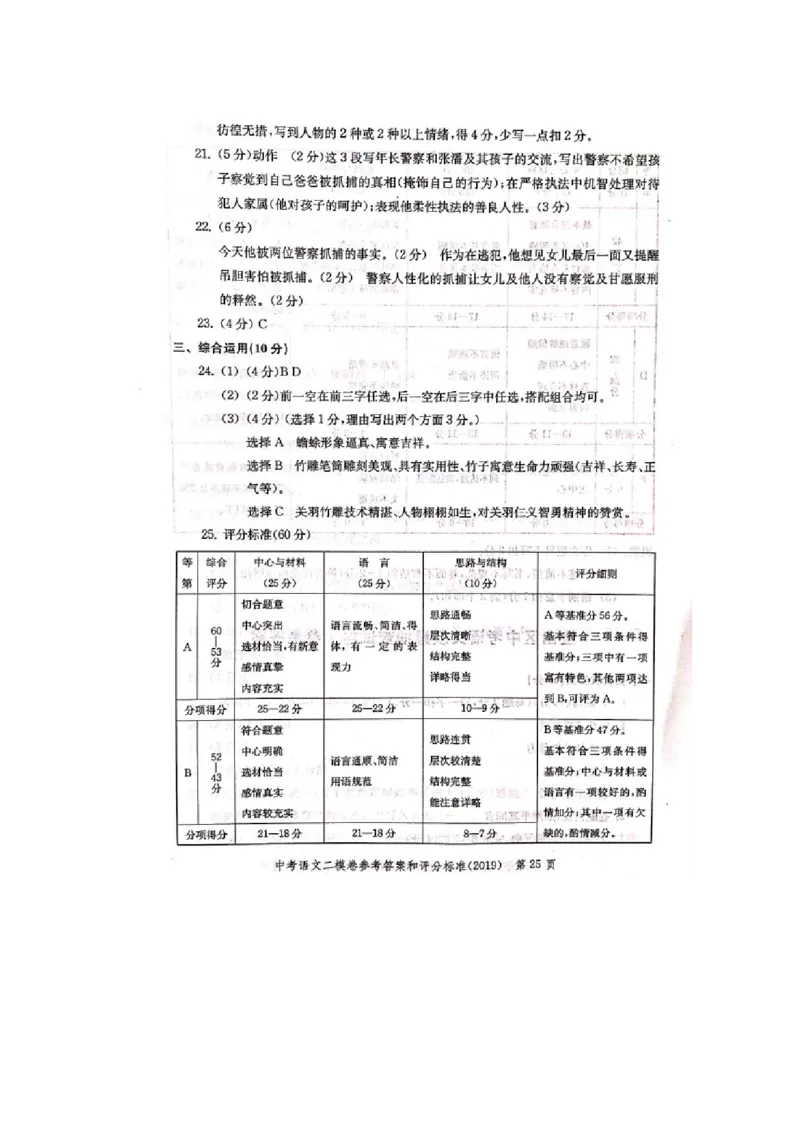 上海市嘉定区2019届九年级4月质量调研（二模）语文答案（word版）_0122026上海中考一模二模真题试卷_2025-2012年_1.上海中考语文一模二模（14-24）_二模_2019中考语文二模答案