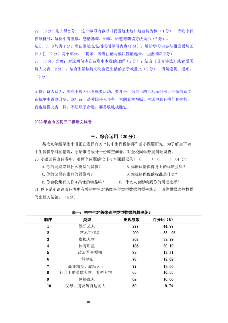 22年上海初三语文二模汇编&mdash;&mdash;综合运用（教师版）_0122026上海中考一模二模真题试卷_2025-2012年_1.上海中考语文一模二模（14-24）_二模_2022年上海市中考语文二模试卷（16区）