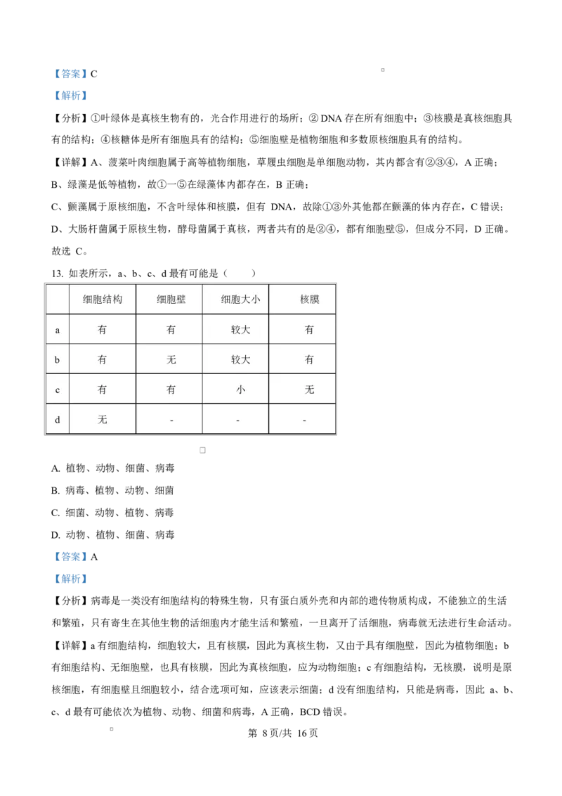 四川省遂宁市蓬溪中学2025-2026学年高一上学期10月月考生物试题Word版含解析_2025年10月高一试卷_251030四川省遂宁市蓬溪中学2025-2026学年高一上学期10月月考