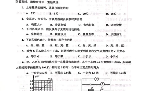 上海市静安区2019届九年级上学期期末(二模）质量调研物理试题及答案（PDF版）_0122026上海中考一模二模真题试卷_2025-2012年_4.上海中考物理一模二模（14-24）_二模