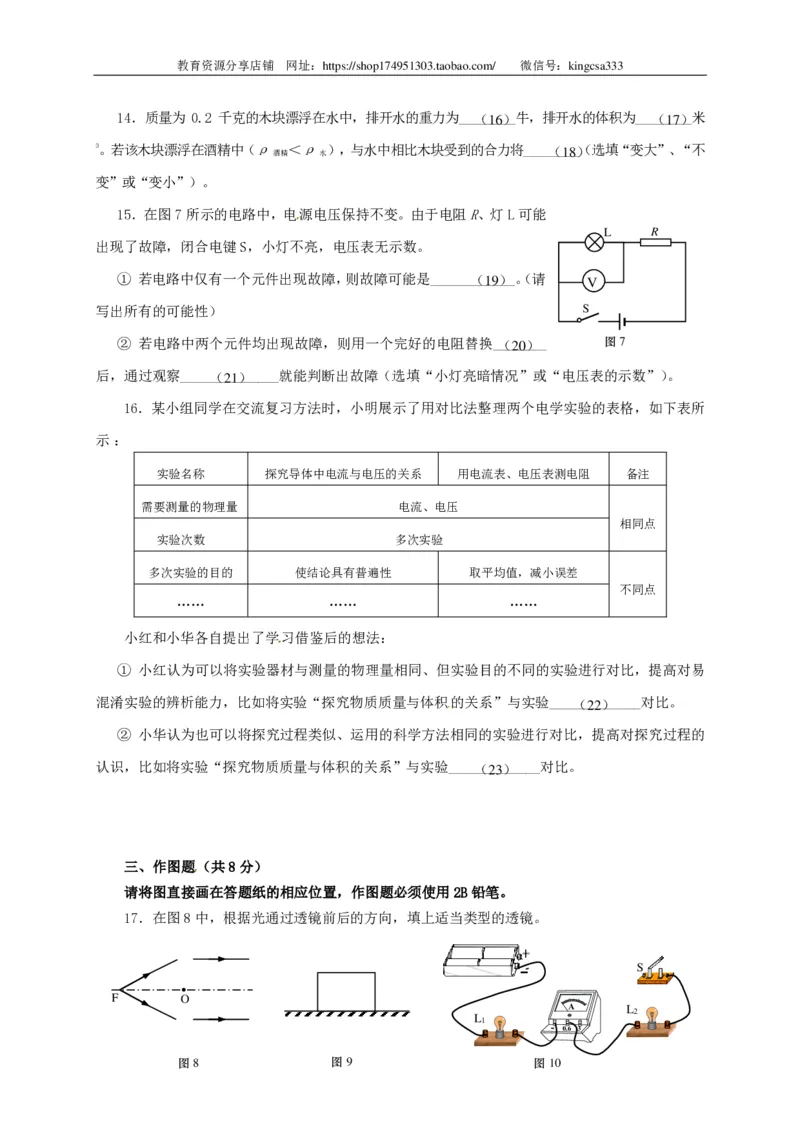 上海市虹口区2015届九年级4月质量调研（二模）物理试题及答案（PDF版）_0122026上海中考一模二模真题试卷_2025-2012年_4.上海中考物理一模二模（14-24）_二模_赠PDF版