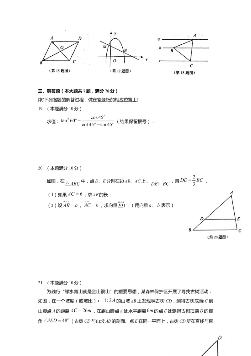 上海市浦东新区2022届九年级上学期期末(一模）质量调研数学试卷（word原卷版）_0122026上海中考一模二模真题试卷_2025-2012年_2.上海中考数学一模二模（12-24）_一模