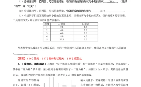 上海市2022年各区物理二模题汇编（6）&mdash;&mdash;图片情景题（含探究题）解析版_0122026上海中考一模二模真题试卷_2025-2012年_4.上海中考物理一模二模（14-24）_二模