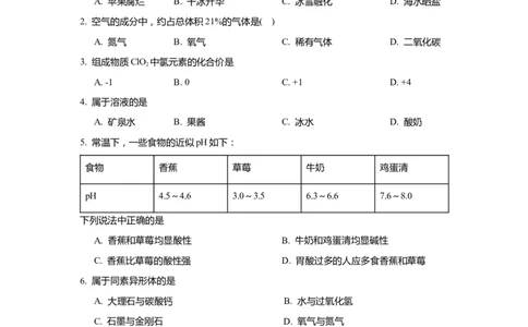上海市长宁、金山区2020届九年级上学期期末(一模）质量调研化学试卷（word原卷版）_0122026上海中考一模二模真题试卷_2025-2012年_5.上海中考化学一模二模（12-24）_一模