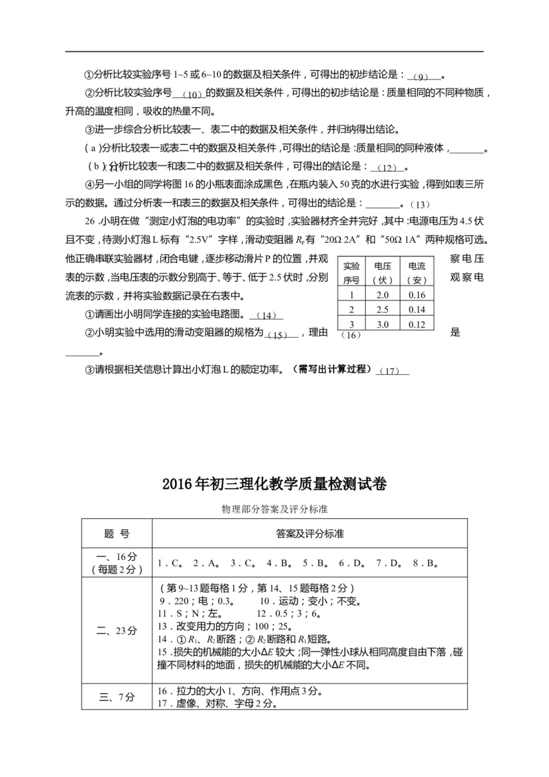 上海市长宁、金山区2016届九年级4月质量调研（二模）物理试题及答案（word版）_0122026上海中考一模二模真题试卷_2025-2012年_4.上海中考物理一模二模（14-24）_二模