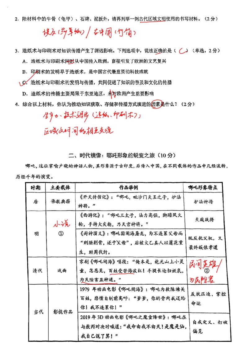 2026上海浦东新初三一模历史试卷（手写答案）_0122026上海中考一模二模真题试卷_2026年上海一模_上海1500初中高中试卷_浦东新区