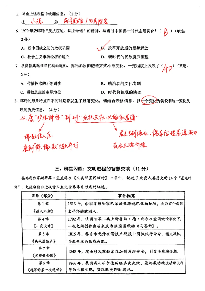 2026上海浦东新初三一模历史试卷（手写答案）_0122026上海中考一模二模真题试卷_2026年上海一模_上海1500初中高中试卷_浦东新区