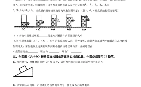 2022年上海市闵行区中考一模（2021-2022学年九年级上学期期末考试）物理试题（原卷版）_0122026上海中考一模二模真题试卷_2025-2012年_4.上海中考物理一模二模（14-24）_一模