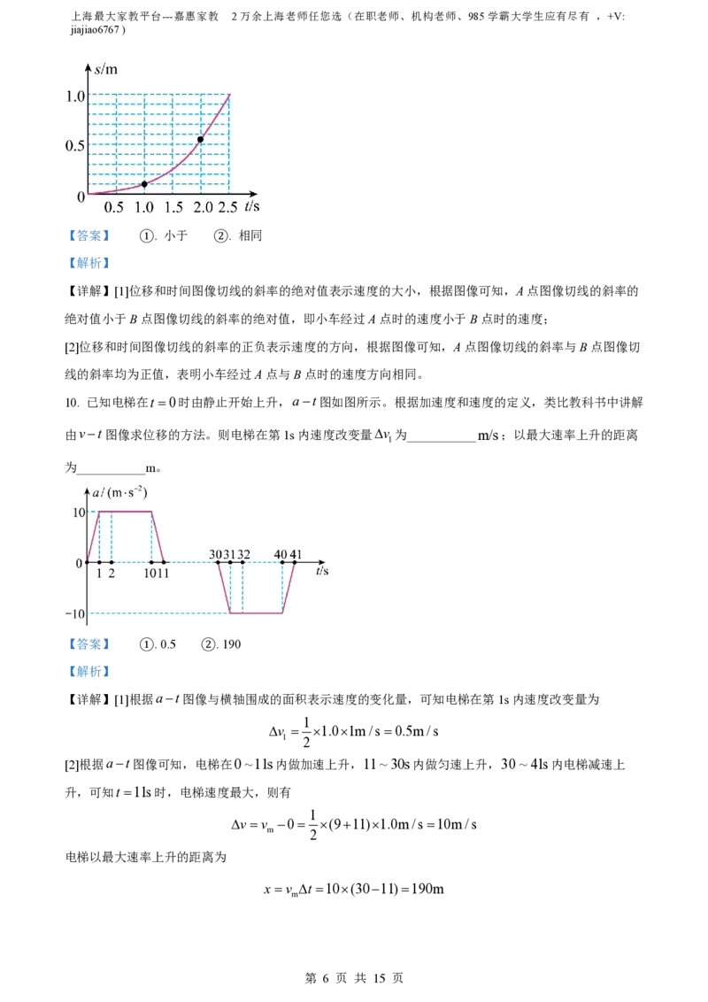 精品解析：上海市上海交通大学附属中学2023-2024学年高一上学期10月考试物理试题（解析版）_0122026上海中考一模二模真题试卷_2026年上海一模_上海1500初中高中试卷_高中_高一_上学期