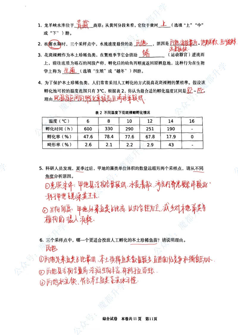 普陀跨学科手写参考答案_0122026上海中考一模二模真题试卷_2026上海二模更新中1_普陀