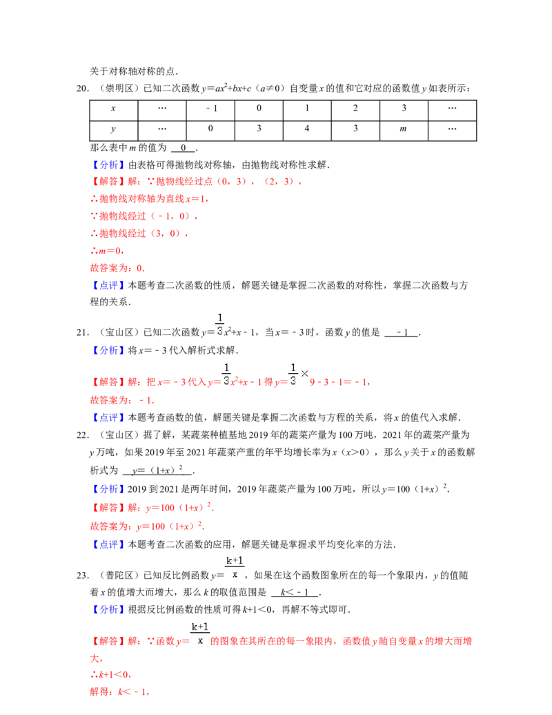 专题02函数基本概念与性质-2022年上海市15区中考数学一模考点分类汇编（解析版）_0122026上海中考一模二模真题试卷_2025-2012年_2.上海中考数学一模二模（12-24）_一模