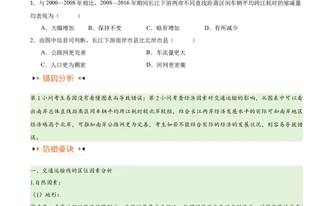 专题10交通易错突破（4大易错）-备战2024年高考地理考试易错题（全国通用）（原卷版）_新高考复习资料_2024年新高考复习资料_专项复习资料