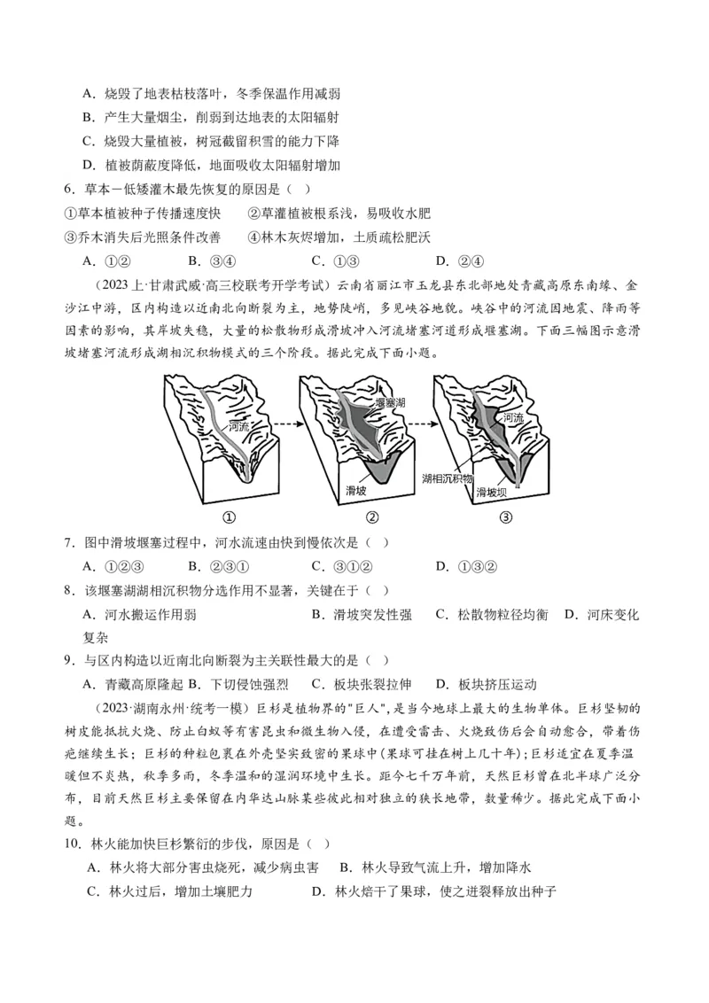 专题07微专题冻害、森林火灾、堰塞湖、风暴潮（练习）（原卷版）_新高考复习资料_2024年新高考复习资料_二轮复习资料_2024年高考地理二轮复习讲练测（新教材新高考）_配套练习