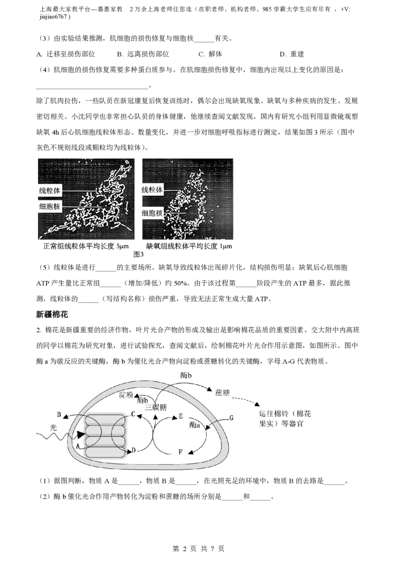 精品解析：上海交通大学附属中学2022-2023学年高一下学期期末生物试题（原卷版）_0122026上海中考一模二模真题试卷_2026年上海一模_上海1500初中高中试卷_高中_高一_下学期_3：期末