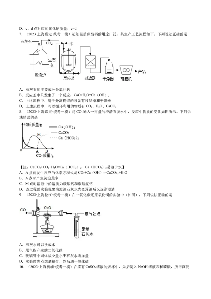 专题05图像题、难点分析（原卷版）_0122026上海中考一模二模真题试卷_2025-2012年_5.上海中考化学一模二模（12-24）_一模_2023年上海市中考化学一模试卷（15区）