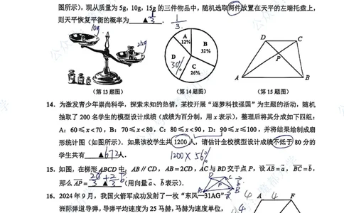崇明数学手写参考答案_0122026上海中考一模二模真题试卷_2026上海二模更新中1_崇明
